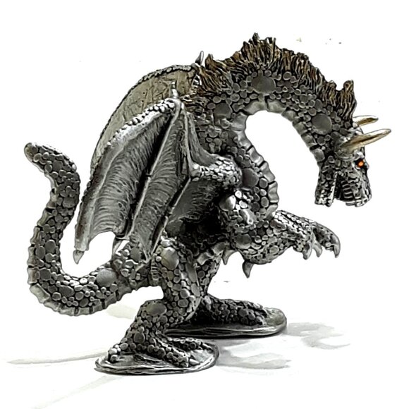 Rearing Fire Dragon 16-004 Iron Wind Metal 2004 Gold Tipped Horn Pewter Dragon - Picture 7 of 12